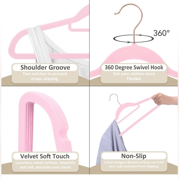 Pink velvet and rose gold hangers 24 pack - Picture 3 of 7
